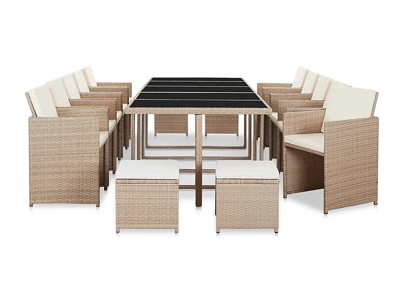 Set da Pranzo da Giardino 15 pz con Cuscini in Polyrattan Beige