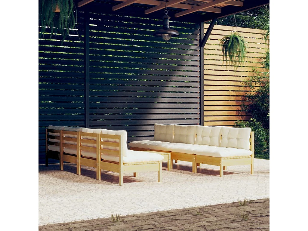 9 pcs conjunto lounge jardim c/ almofadões creme pinho maciço