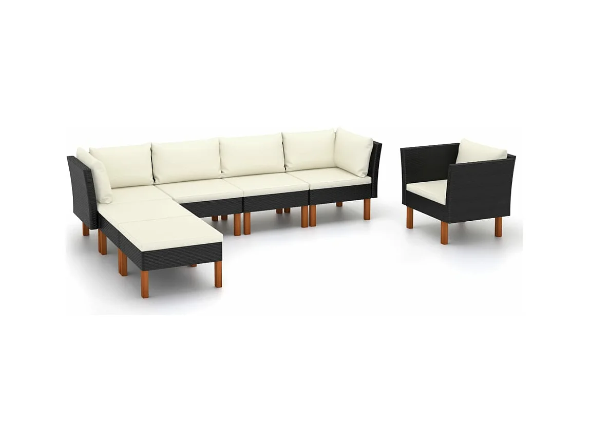 Set Divani da Giardino 7pz Polyrattan Legno di Eucalipto Nero