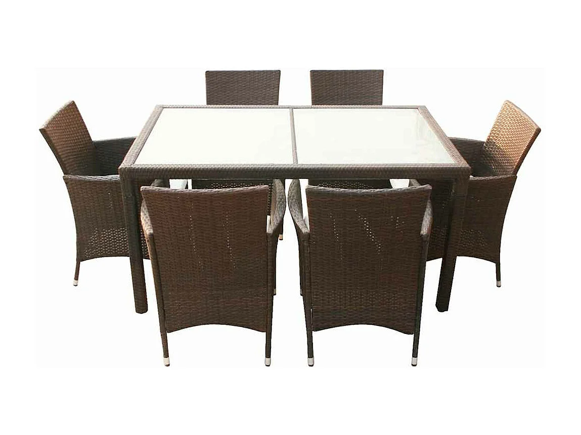 7-delige Tuinset met kussens poly rattan bruin