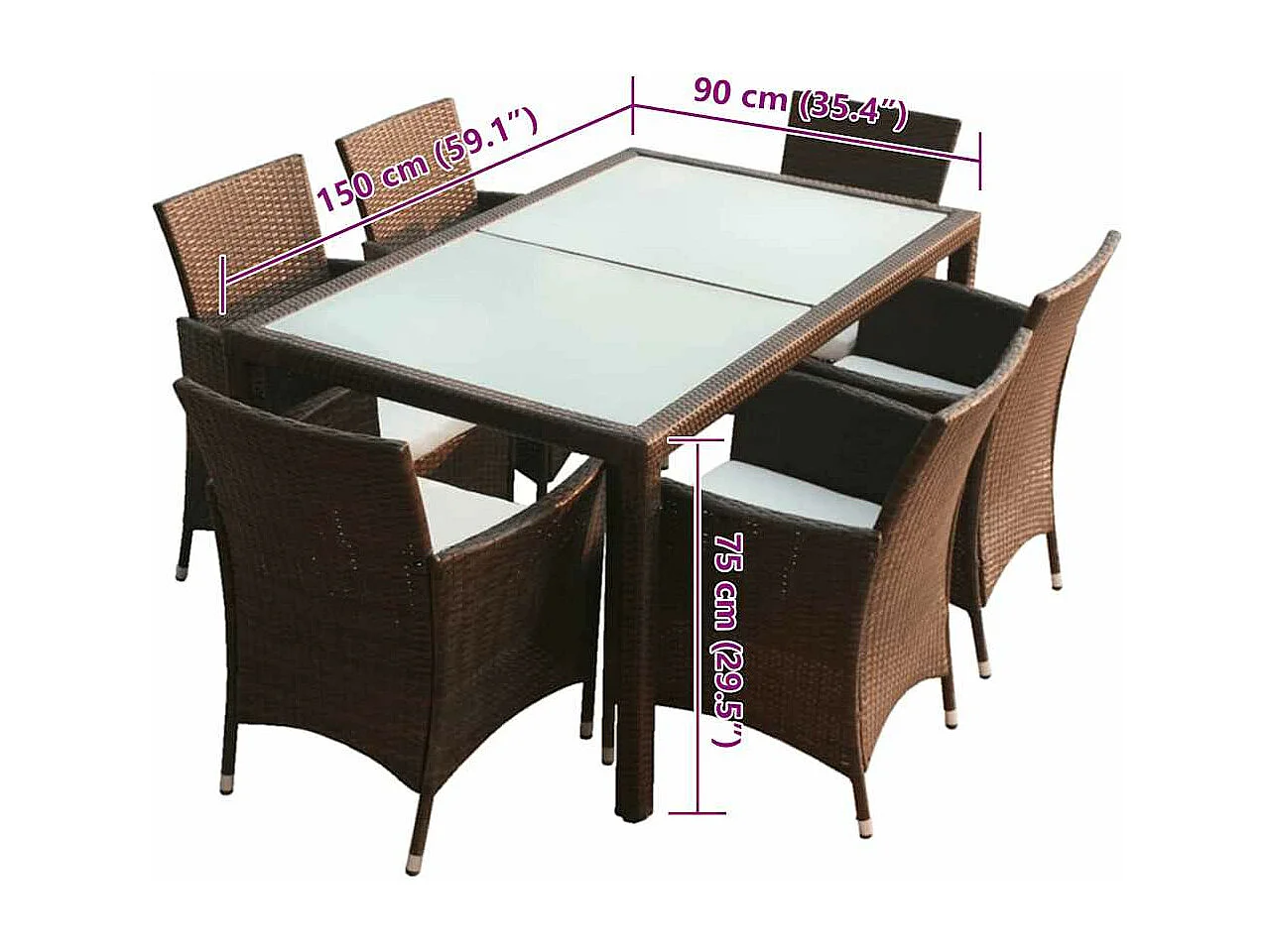 Ensemble à manger d'extérieur 7 pcs et coussins Résine tressée