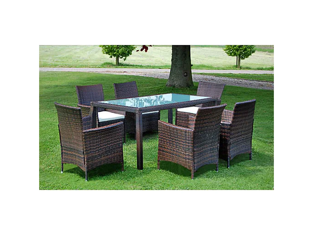 7-tlg. Garten-Essgruppe mit Auflagen Poly Rattan Braun