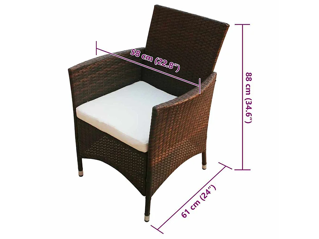 7-tlg. Garten-Essgruppe mit Auflagen Poly Rattan Braun