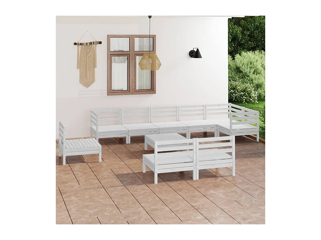 Salon de jardin 10 pcs Bois de pin massif Blanc