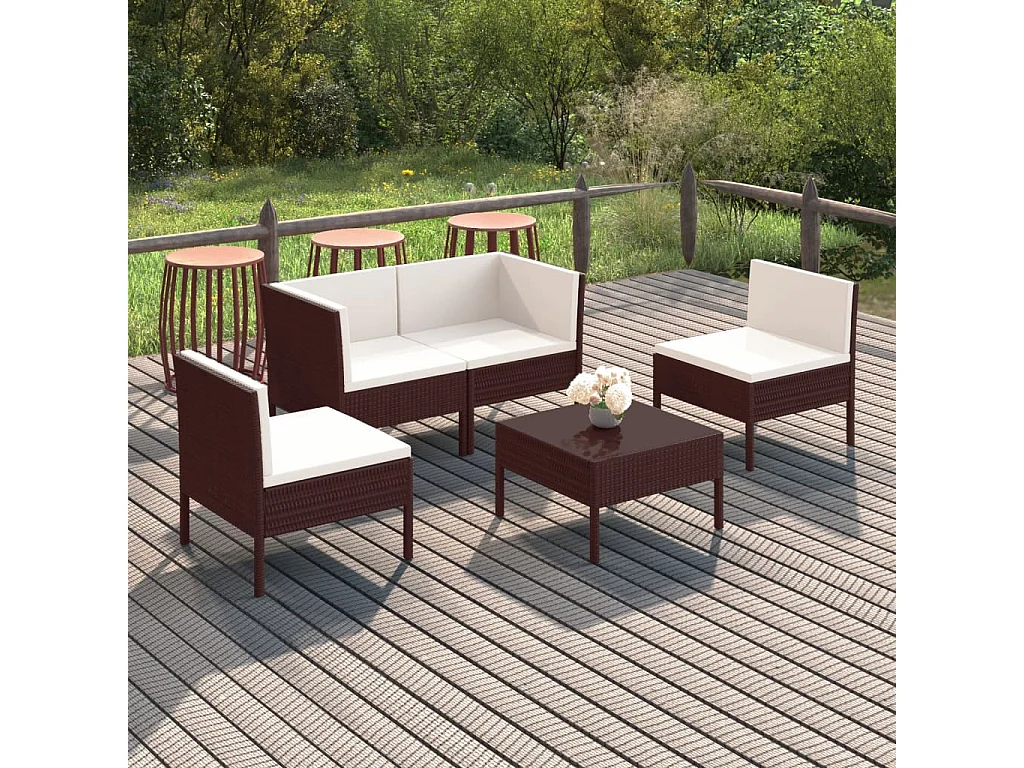 Salon de jardin 5 pcs avec coussins résine tressée marron