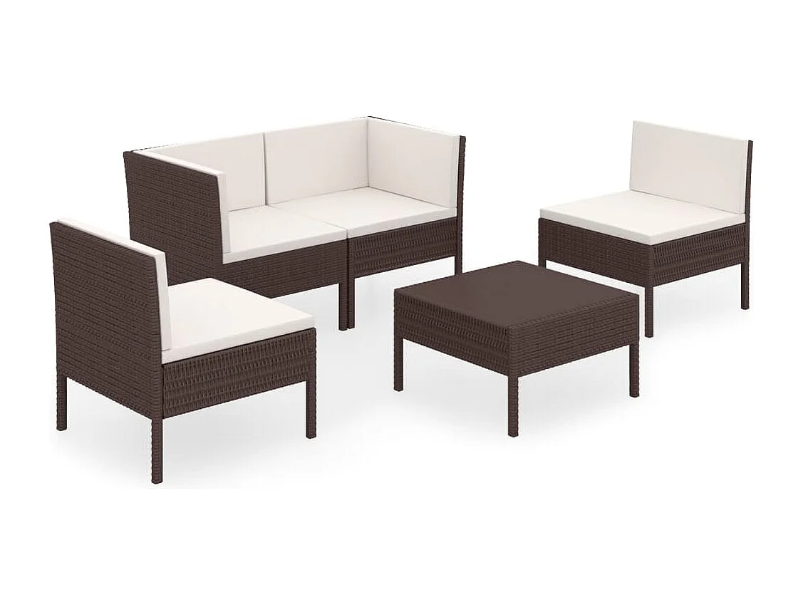 Salon de jardin 5 pcs avec coussins résine tressée marron