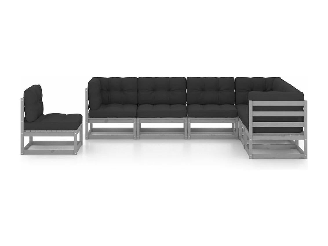 Set Divani da Giardino 7 pz Grigio Cuscini Massello di Pino