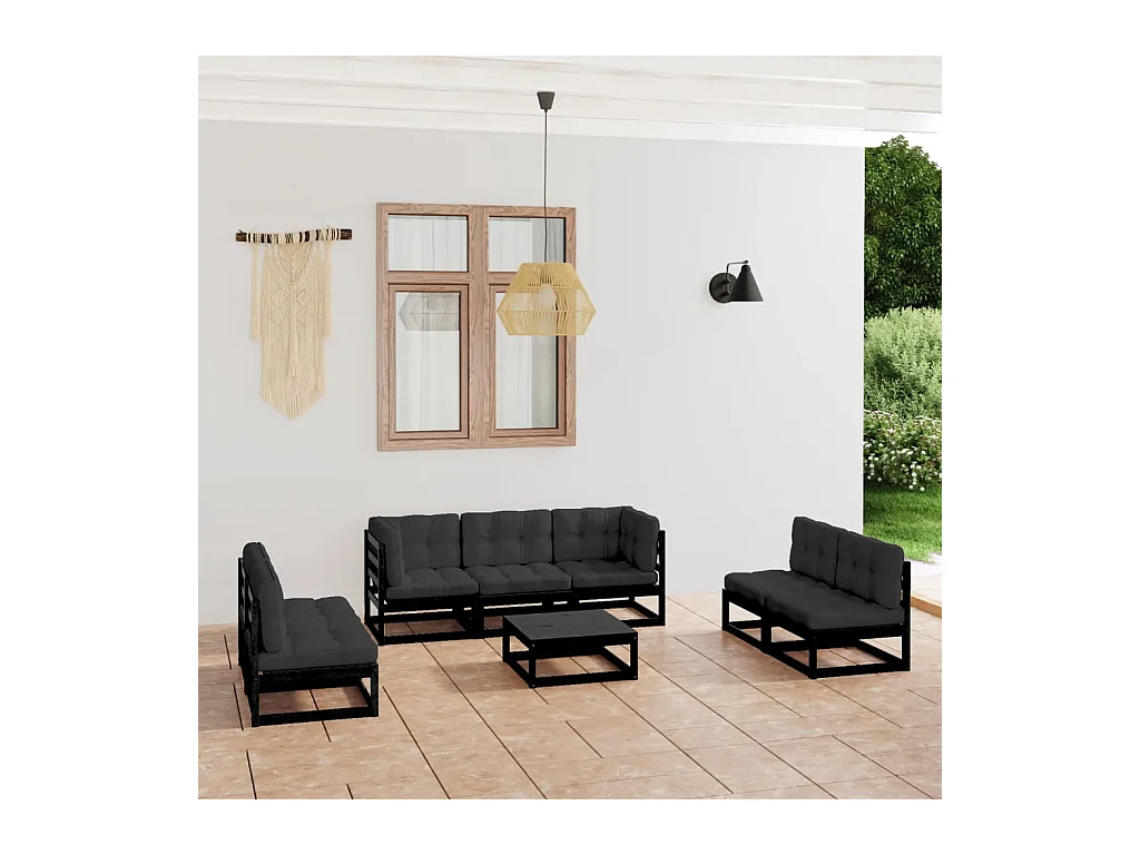 Set Divani da Giardino 8 pz con Cuscini Legno Massello di Pino
