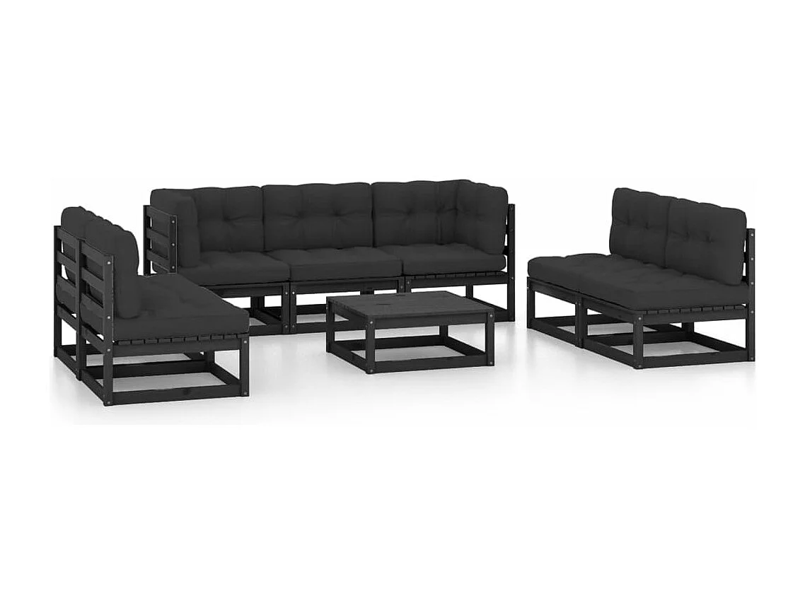 8 pcs conjunto longue de jardim c/ almofadões pinho maciço