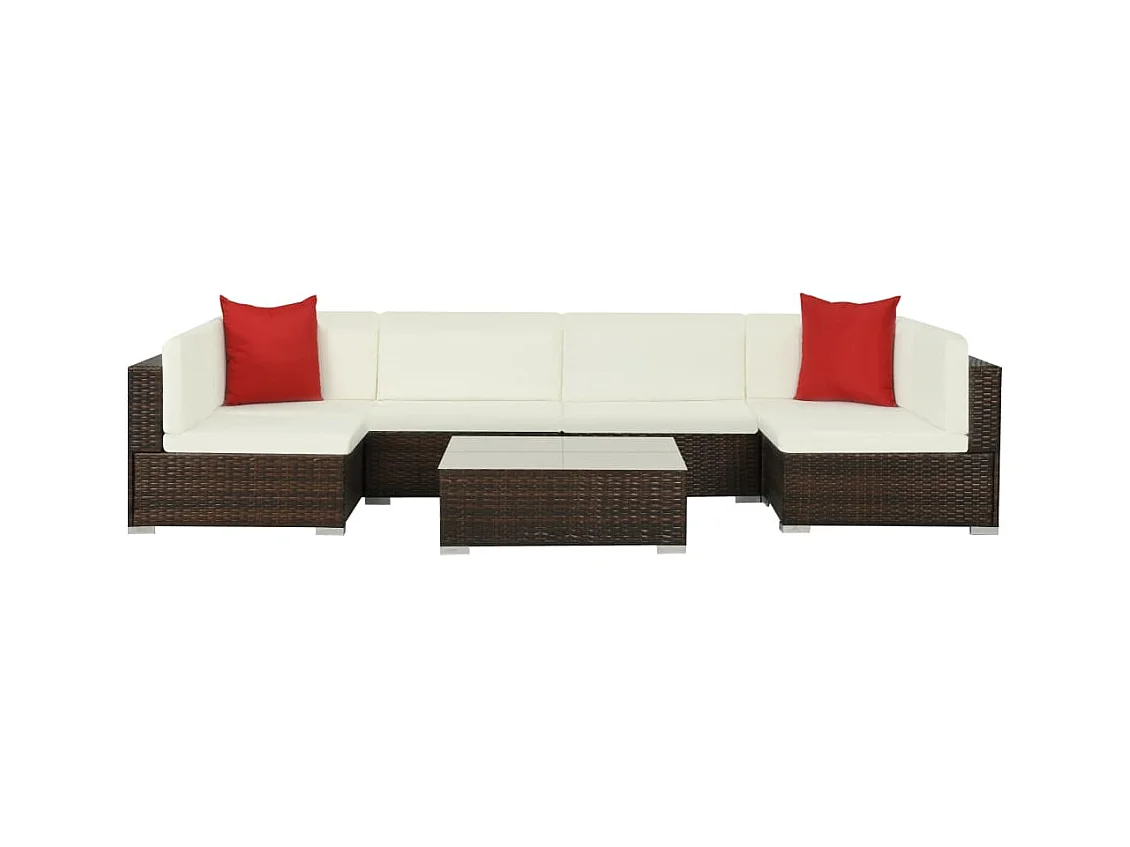 7-tlg. Garten-Lounge-Set mit Auflagen Poly Rattan Braun