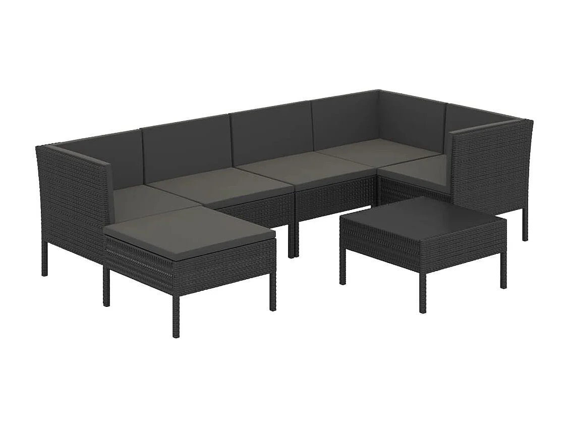 Salon de jardin 7 pcs avec coussins Résine tressée Noir