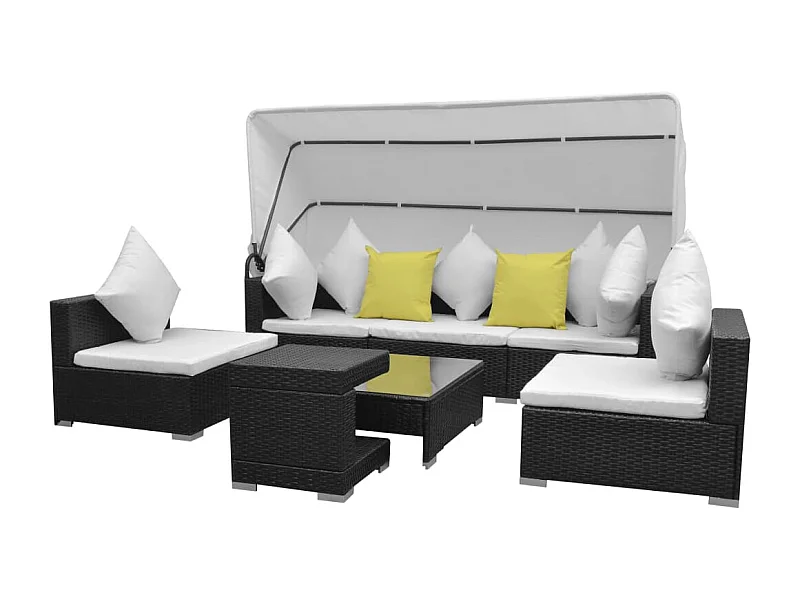 Set Divani da Giardino 7 pz con Tettoia in Polyrattan Nero