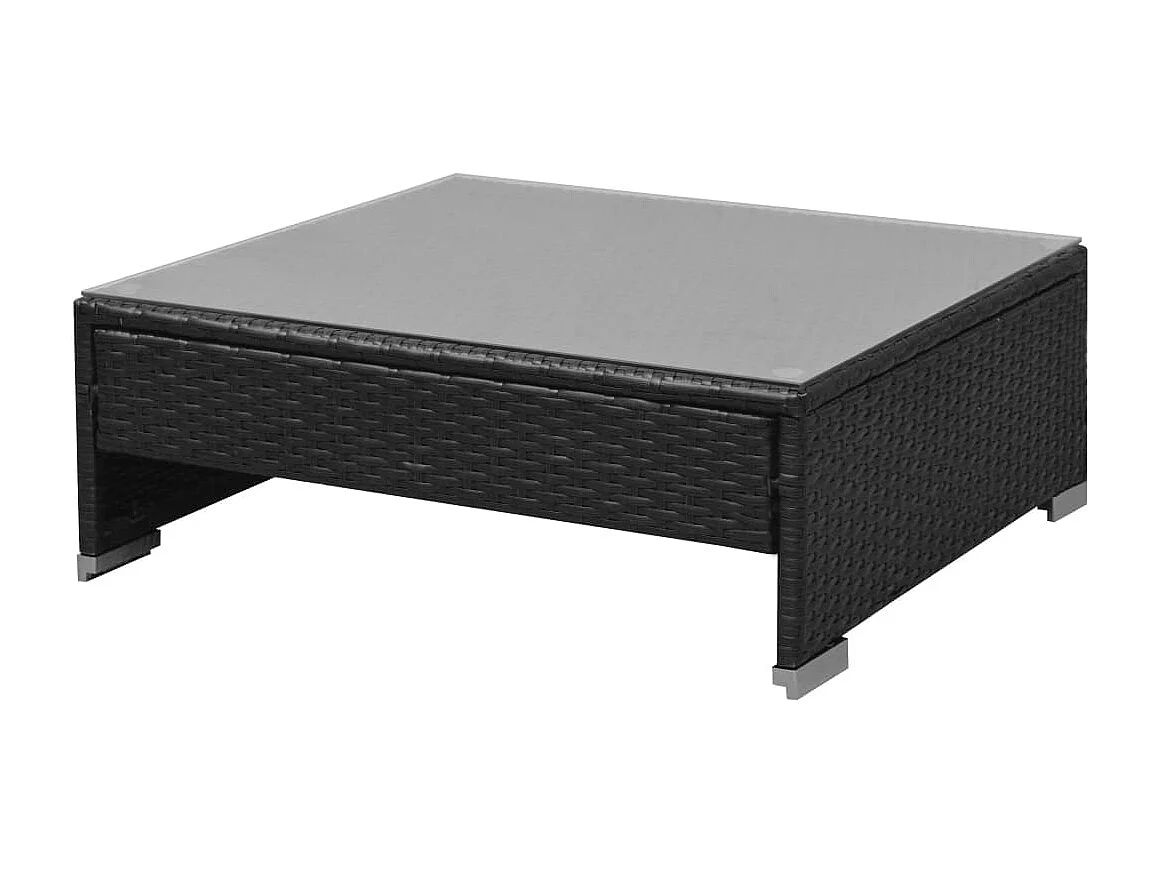 7-delige Loungeset met luifel poly rattan zwart