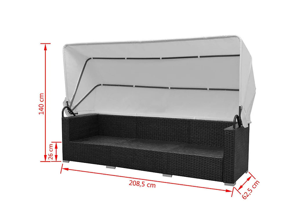 7-tlg. Garten-Lounge-Set mit Sonnendach Poly Rattan Schwarz