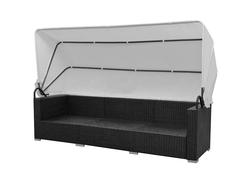 7-tlg. Garten-Lounge-Set mit Sonnendach Poly Rattan Schwarz