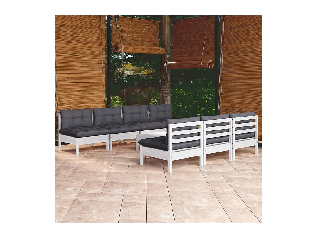 8-delige Loungeset met antracietkleurige kussens grenenhout