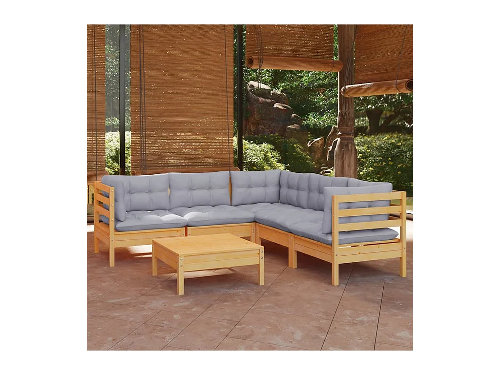 Juego de muebles de jardín 6 pzas y cojines madera maciza pino