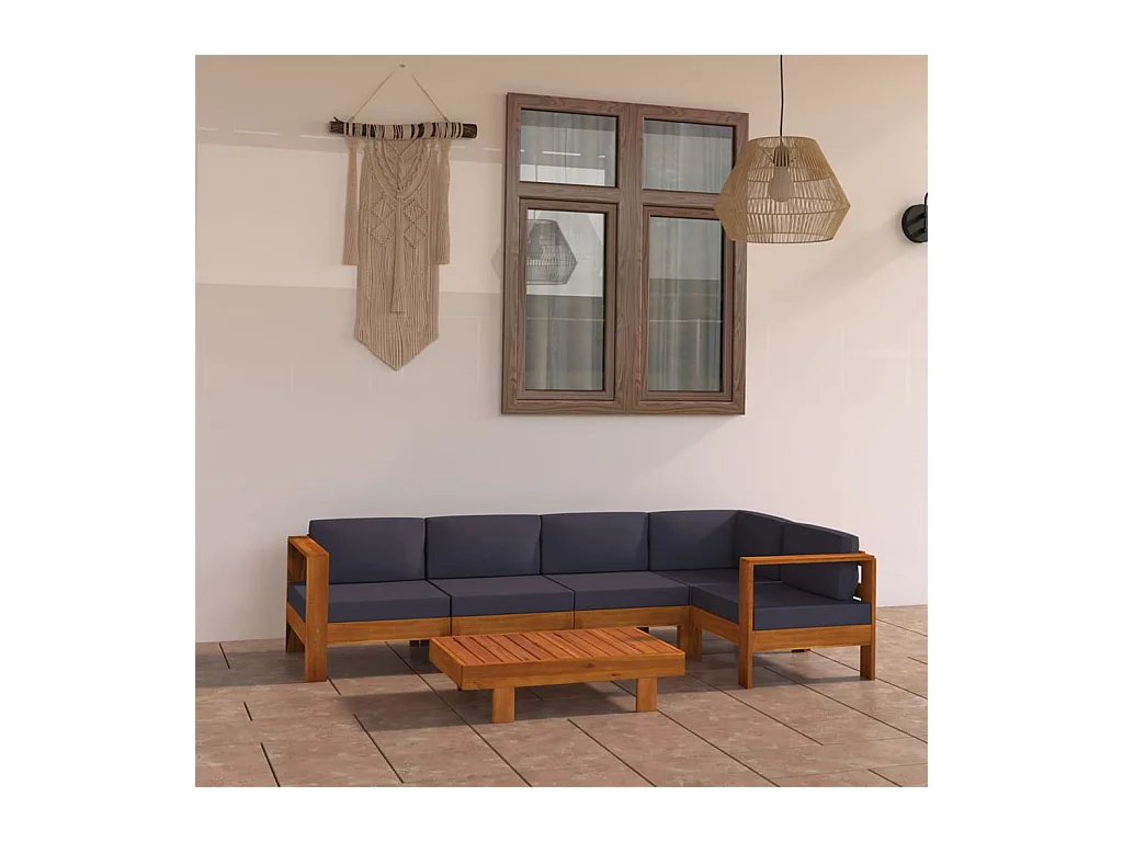 Salon de jardin 6 pcs avec coussins gris foncé Bois d'acacia