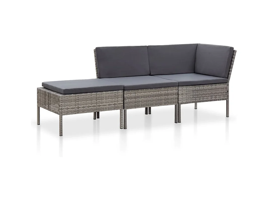 Salon de jardin 3 pcs avec coussins Résine tressée Gris