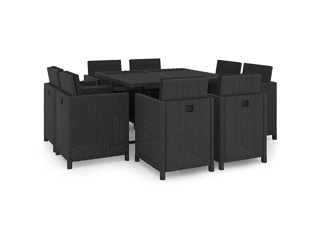 Set da Pranzo da Giardino 9 pz con Cuscini in Polyrattan Nero
