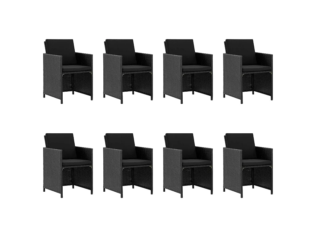 Set da Pranzo da Giardino 9 pz con Cuscini in Polyrattan Nero