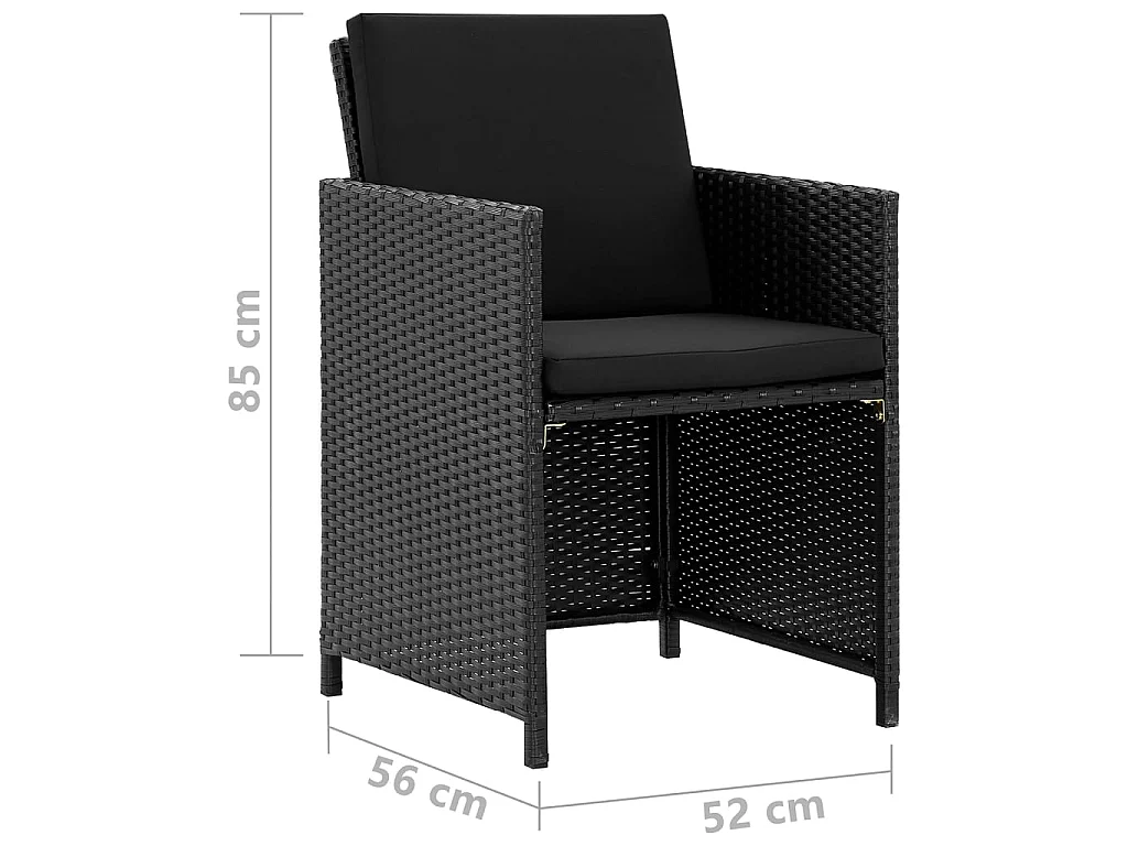 Set da Pranzo da Giardino 9 pz con Cuscini in Polyrattan Nero