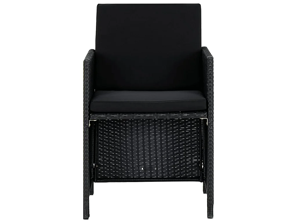 Set da Pranzo da Giardino 9 pz con Cuscini in Polyrattan Nero