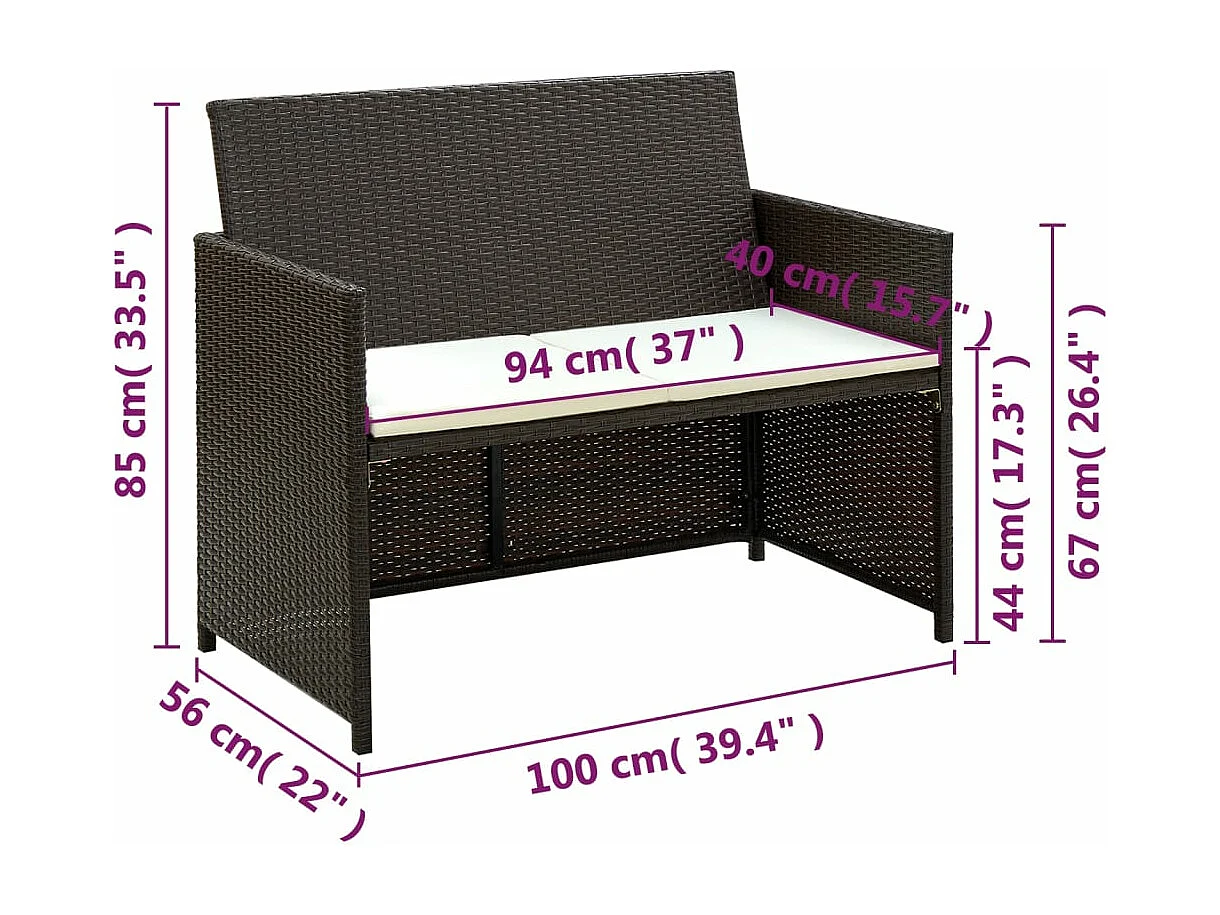 Conjunto de sofá para jardim 8 pcs vime PE castanho