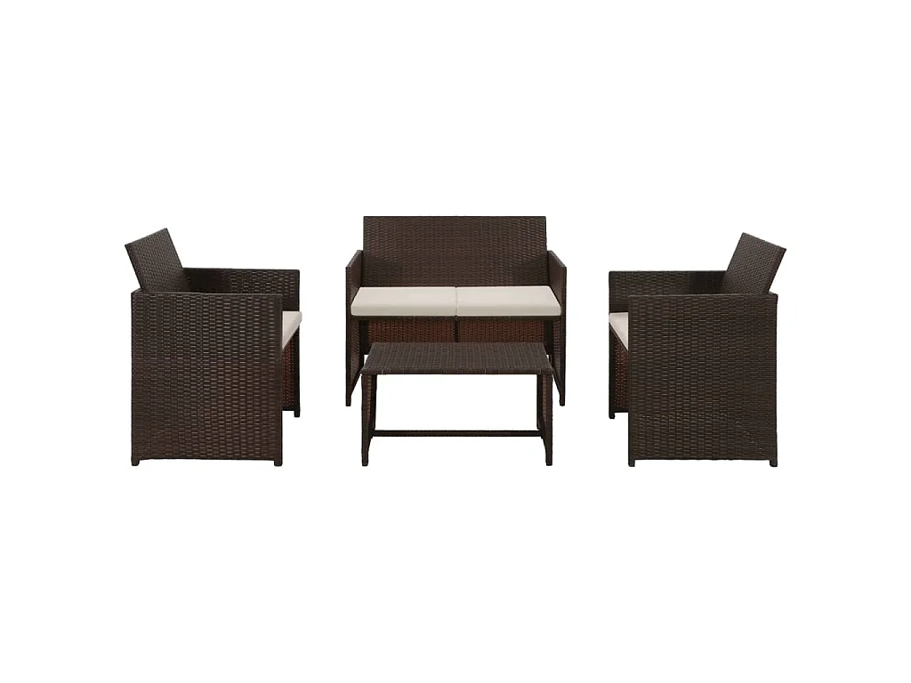Set Divani da Giardino 4 pz con Cuscini in Polyrattan Marrone