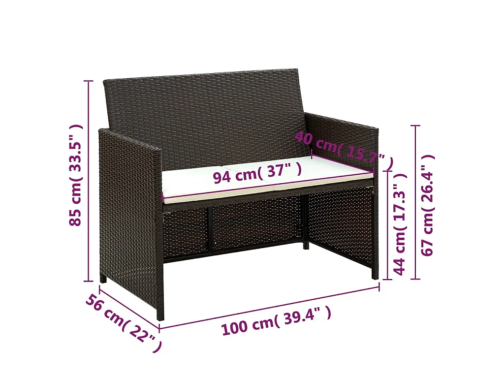 Set Divani da Giardino 4 pz con Cuscini in Polyrattan Marrone