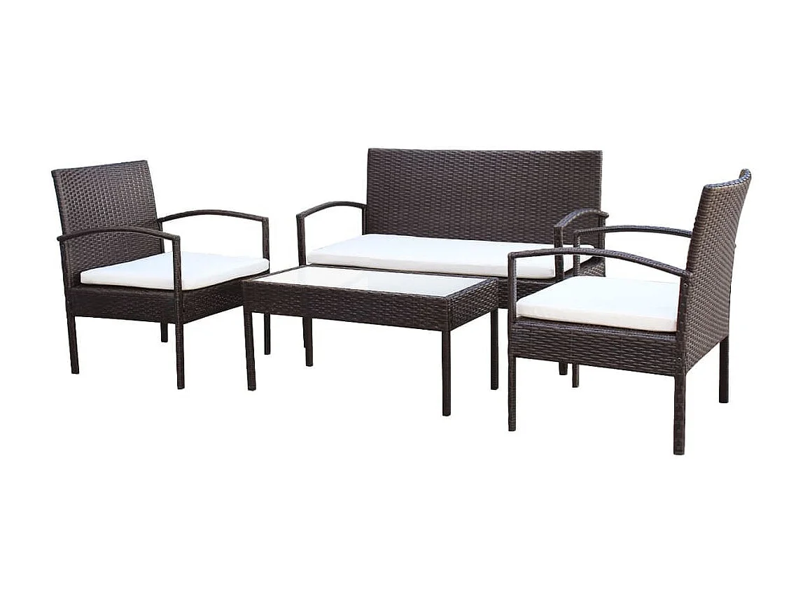 4-delige Loungeset met kussens poly rattan bruin