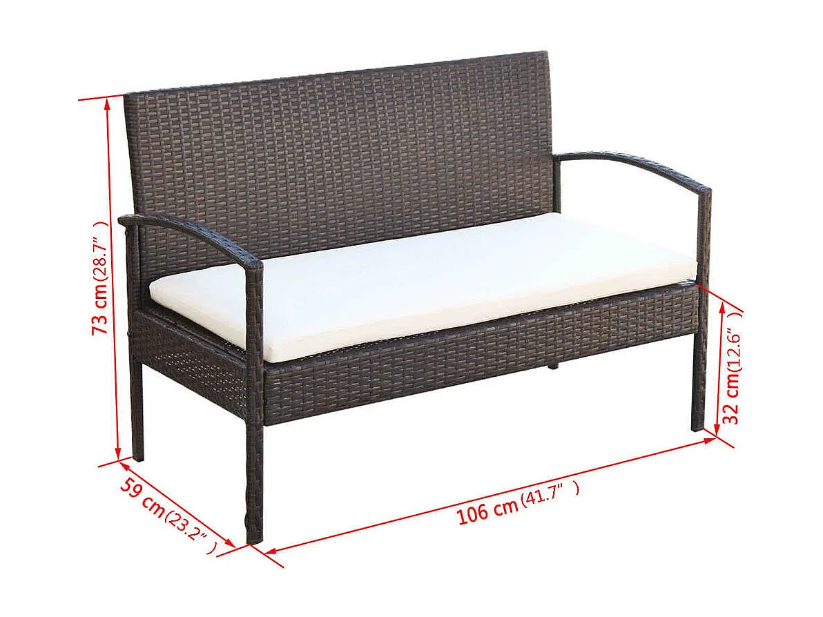 4-delige Loungeset met kussens poly rattan bruin
