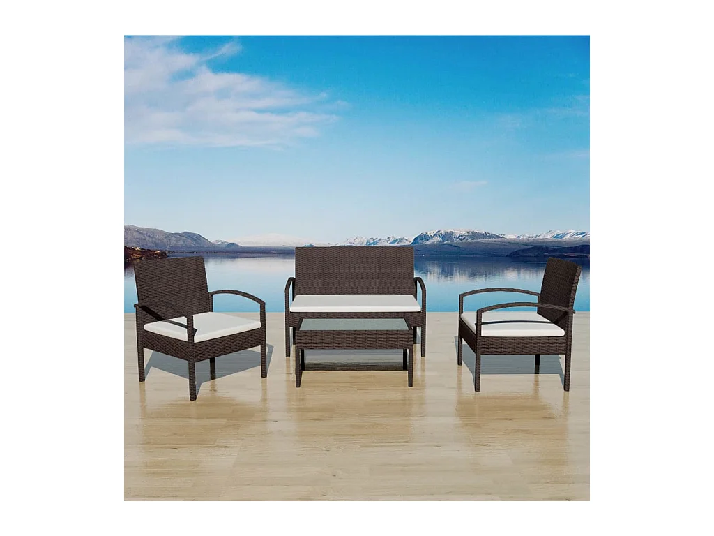 Set Divani da Giardino 4 pz con Cuscini in Polyrattan Marrone