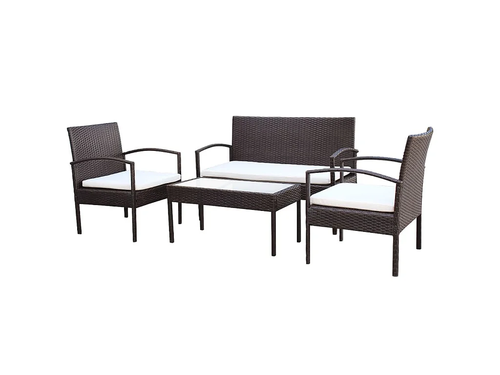 Salon de jardin 4 pcs avec coussins Résine tressée Marron