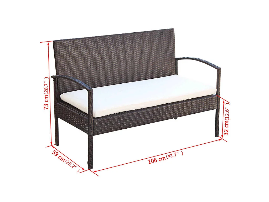 Salon de jardin 4 pcs avec coussins Résine tressée Marron