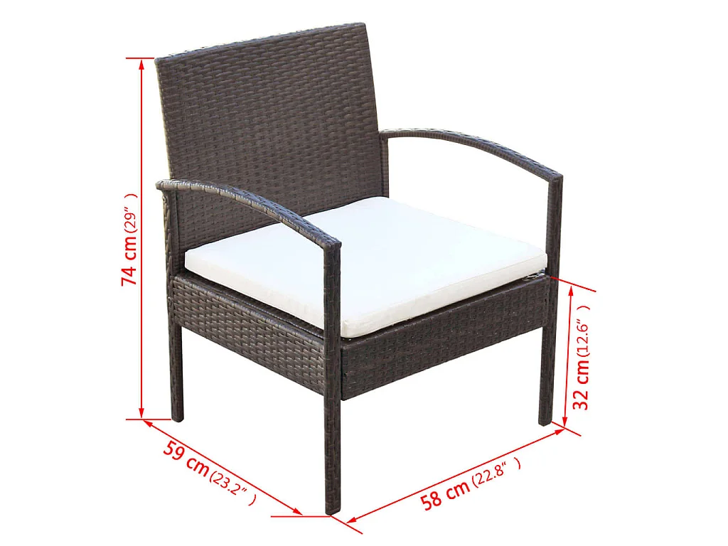 Salon de jardin 4 pcs avec coussins Résine tressée Marron