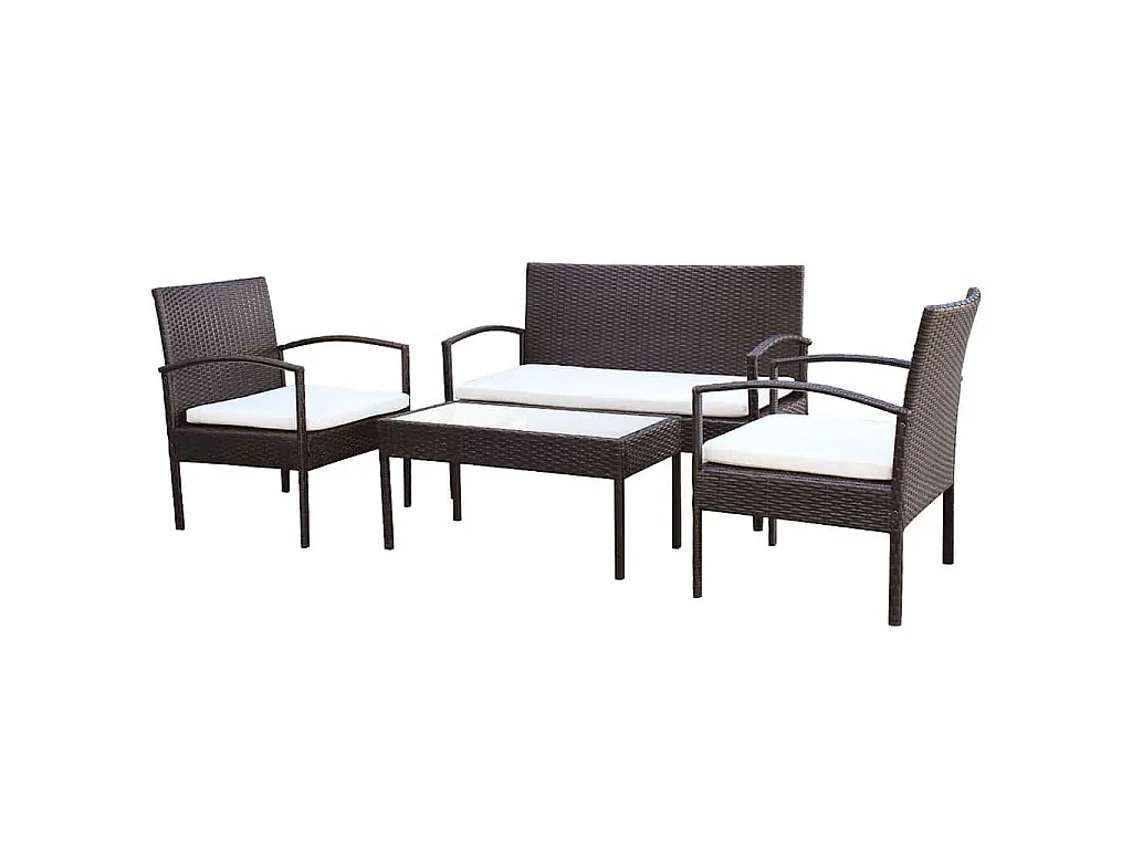 Salon de jardin 4 pcs avec coussins Résine tressée Marron