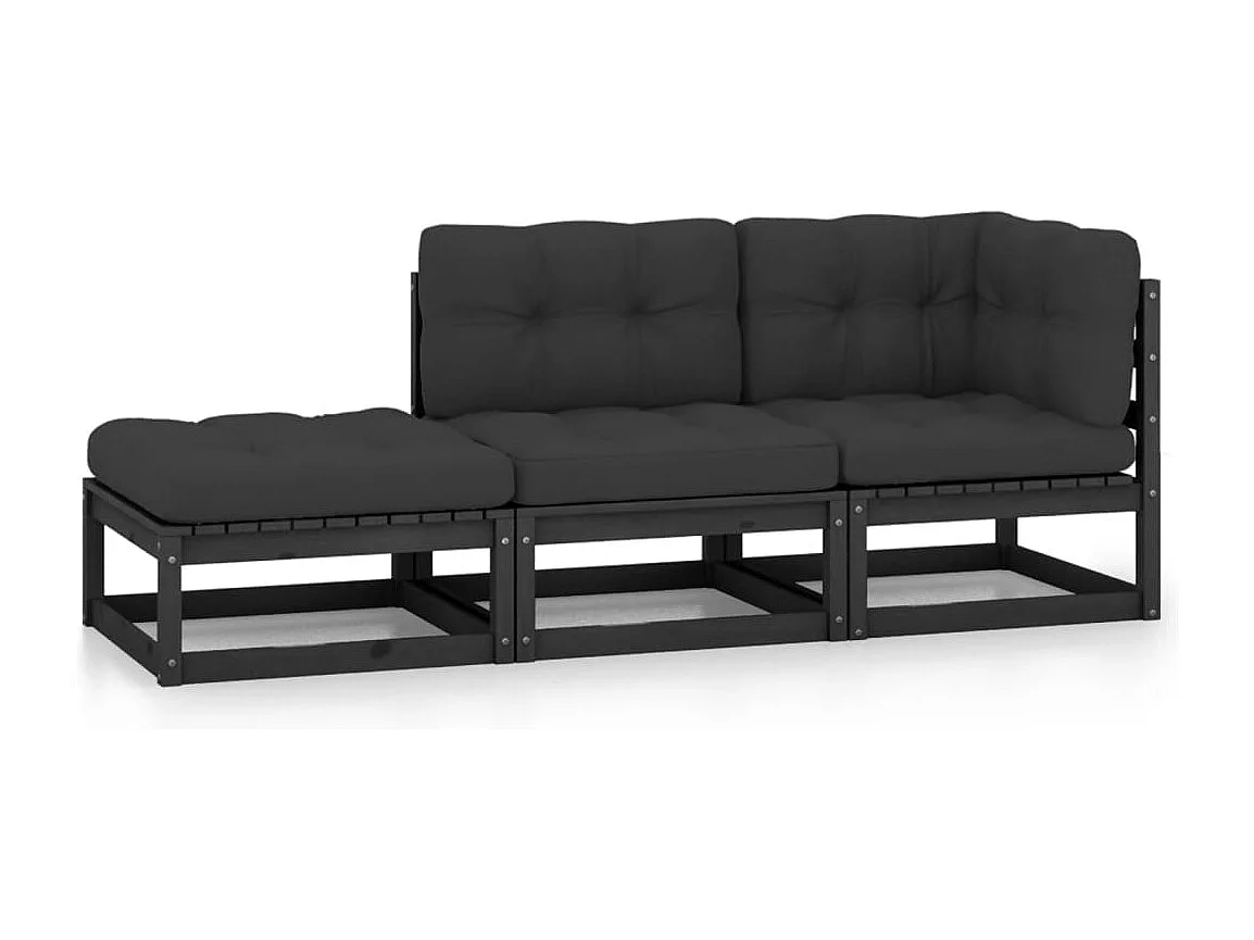 3-delige Loungeset met kussens massief grenenhout