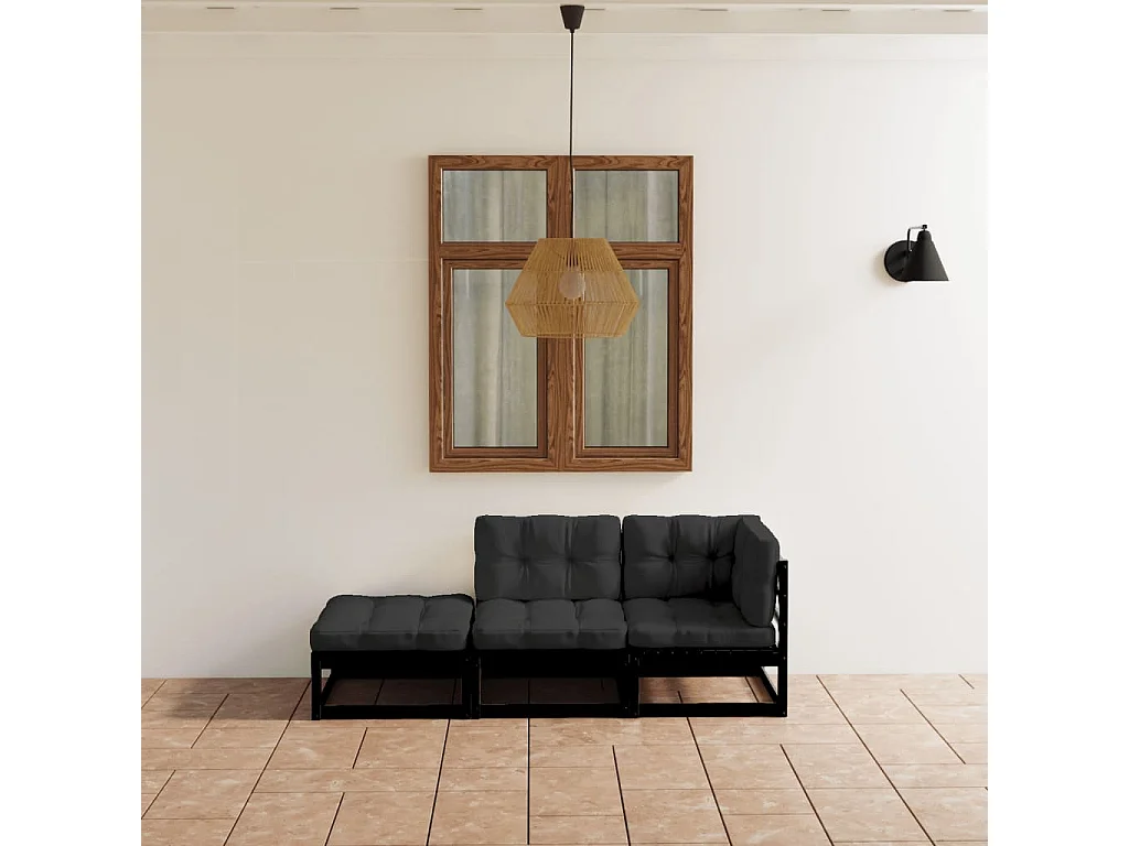 Salon de jardin 3 pcs avec coussins Bois de pin massif
