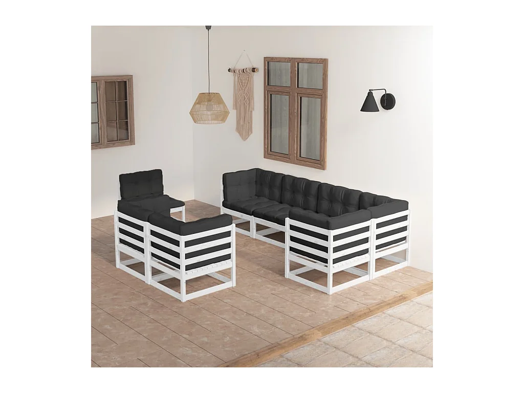 8-delige Loungeset met kussens massief grenenhout