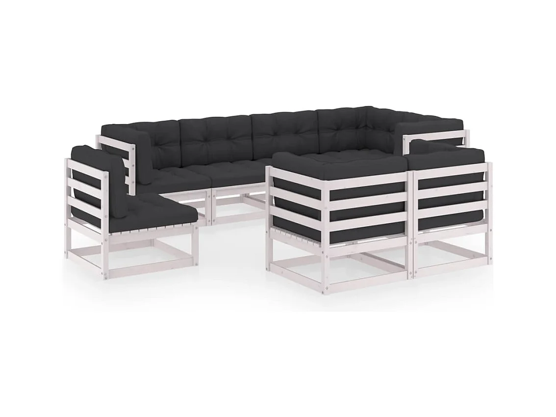 Set Salotto Giardino 8 pz Cuscini Antracite Legno Massello Pino