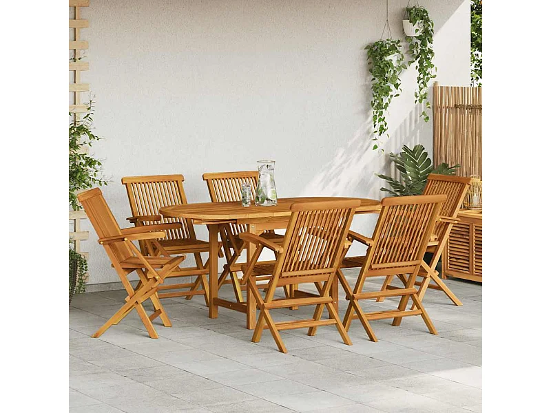 Set de comedor de jardín 7 piezas de madera maciza de teca