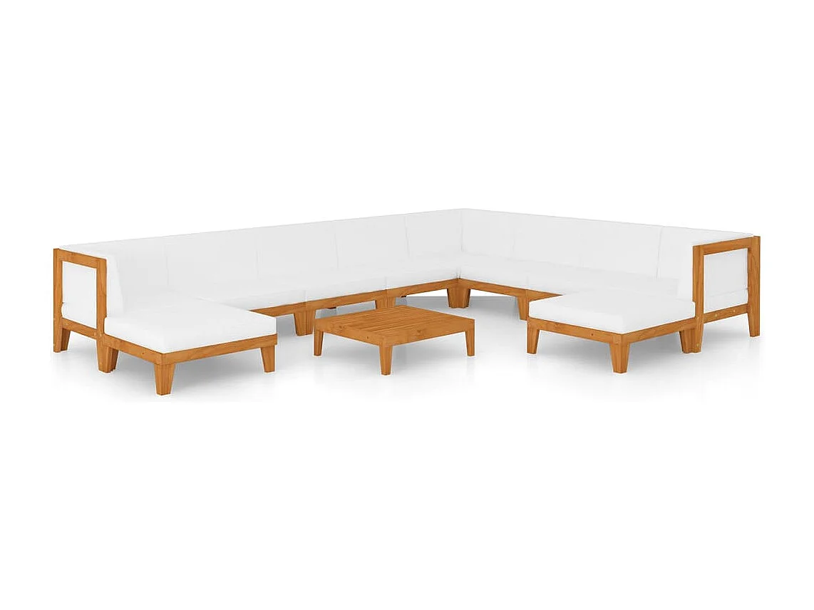 Salon de jardin 11 pcs avec coussins Bois d'acacia solide