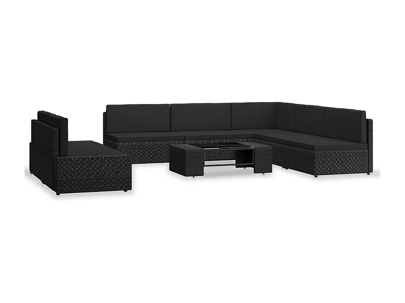 7-tlg. Garten-Lounge-Set Poly Rattan Schwarz