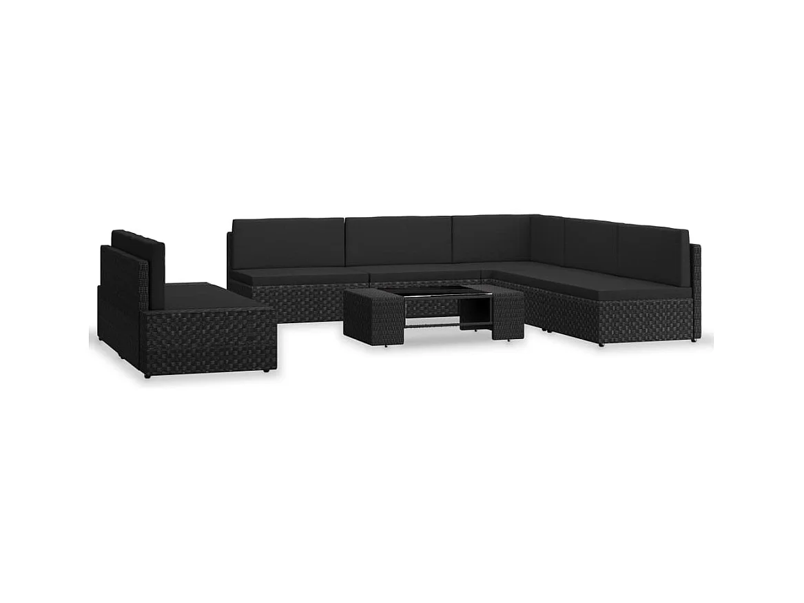 7-delige Loungeset poly rattan zwart