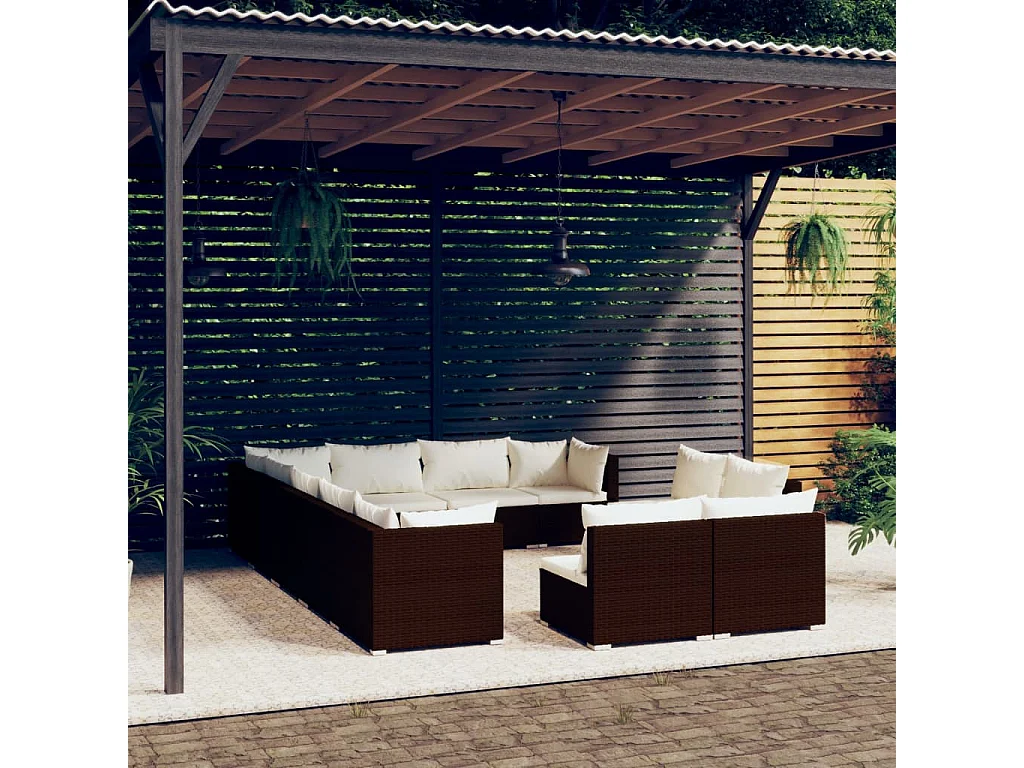 Salon de jardin 12 pcs avec coussins Marron Résine tressée