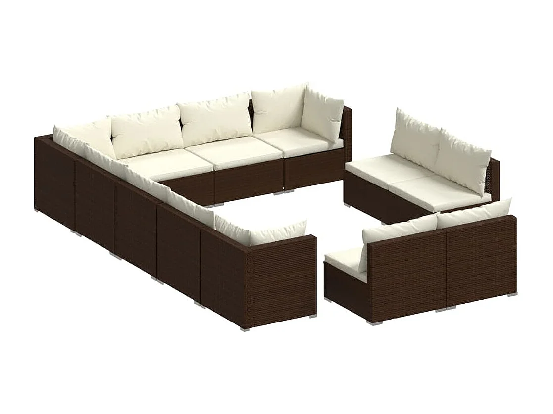 Salon de jardin 12 pcs avec coussins Marron Résine tressée