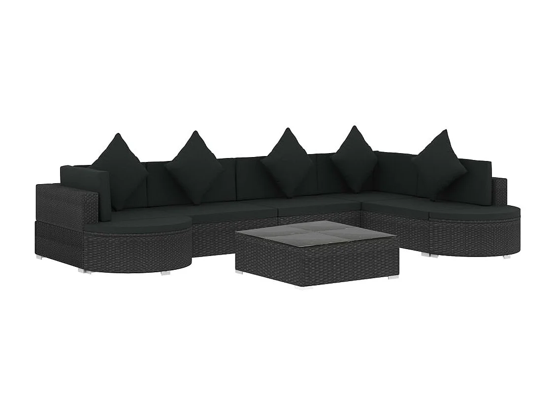 8-tlg. Garten-Lounge-Set mit Auflagen Poly Rattan Schwarz