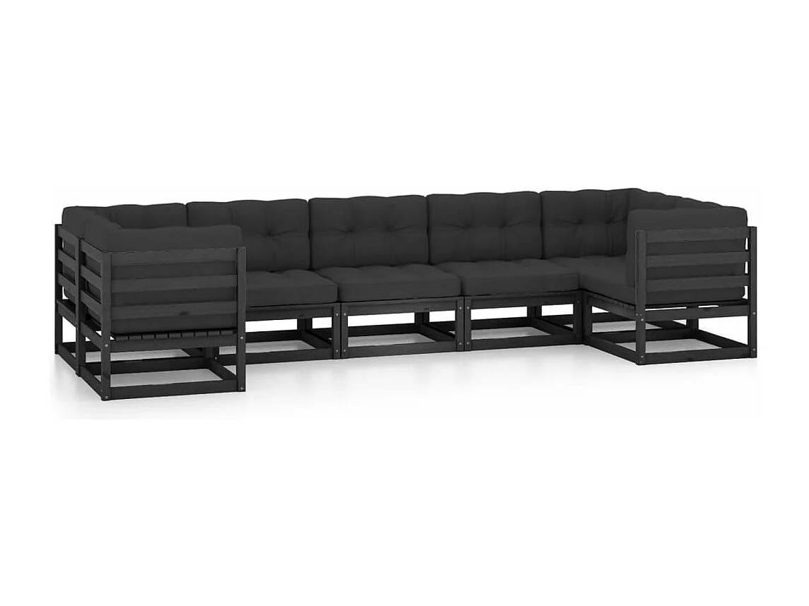 Set Divani da Giardino 7 pz con Cuscini Massello di Pino Nero