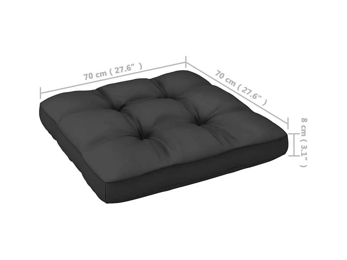 Salon de jardin 7 pcs avec coussins noir bois de pin massif